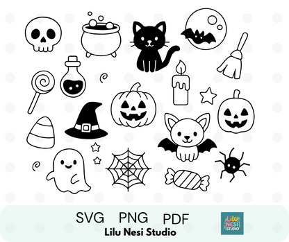 cute halloween svg bundle with ghosts pumpkins and spooky doodles
