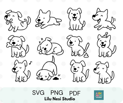 cute puppy svg bundle with playful dog doodles
