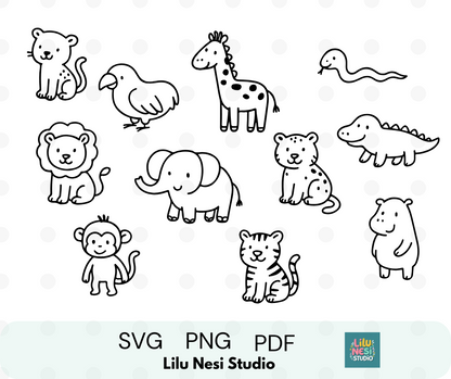 cute safari animals svg bundle with lions elephants giraffes and jungle animals
