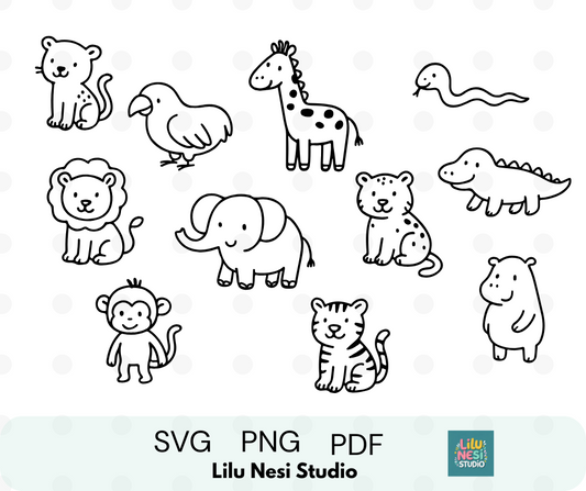 cute safari animals svg bundle with lions elephants giraffes and jungle animals
