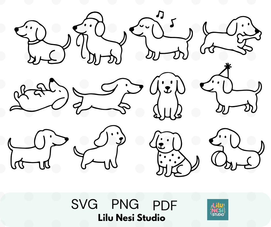cute dachshund svg bundle with playful sausage dog doodles

