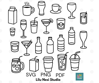 drinks svg bundle with coffee cocktails and beverage doodles
