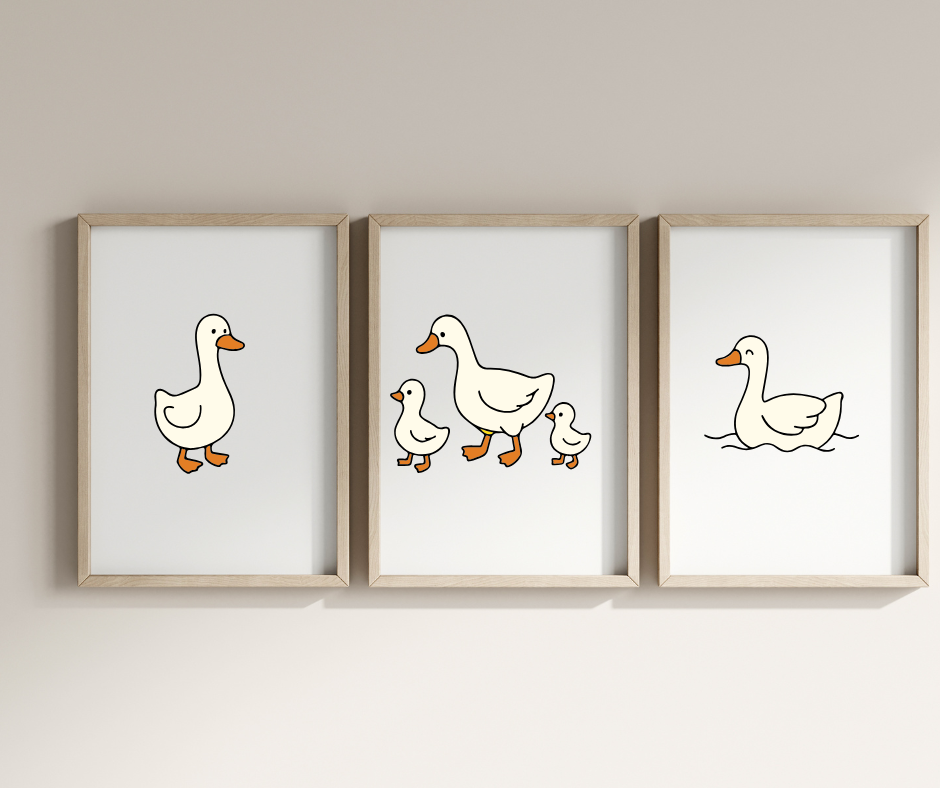 Adorable farm goose clipart set in soft colors for nursery decor, stickers, and sublimation.
