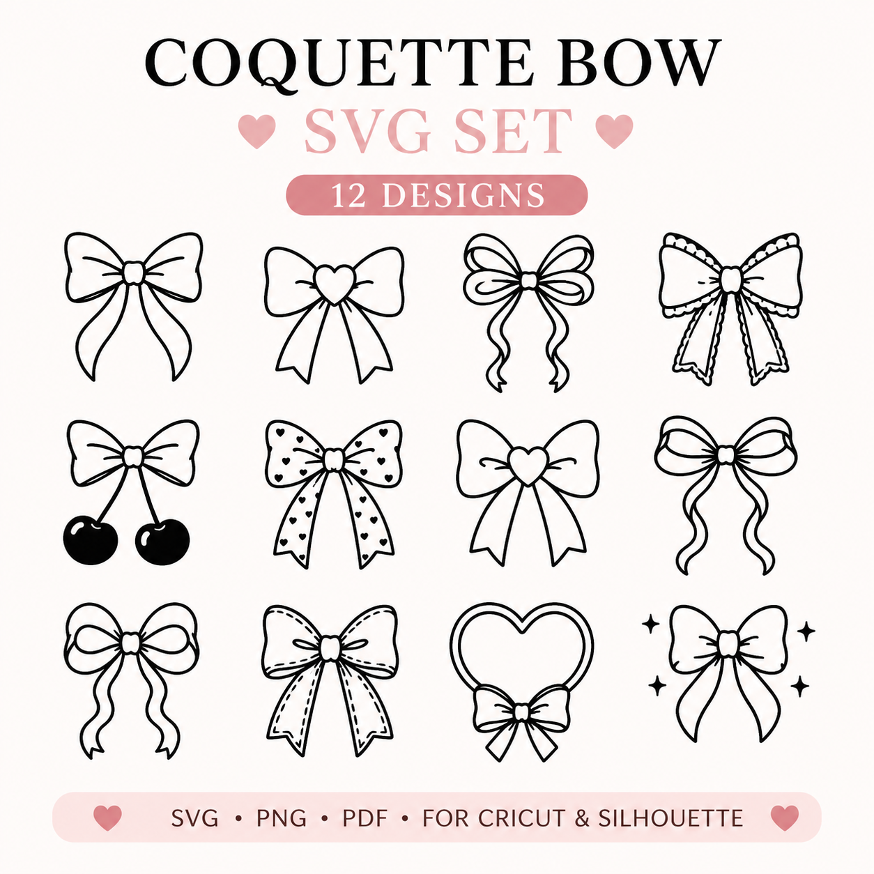 free coquette bow svg set with cute ribbon illustrations