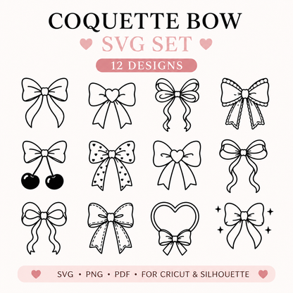 free coquette bow svg set with cute ribbon illustrations