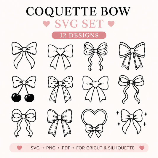 free coquette bow svg set with cute ribbon illustrations