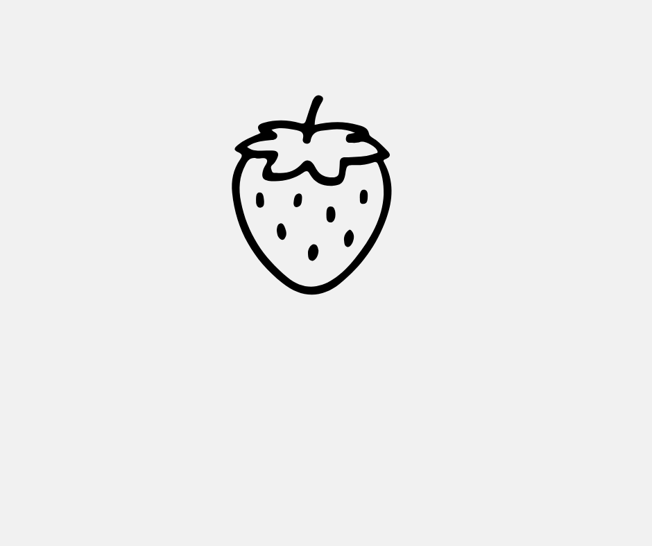 Black line drawing of a strawberry on a white background