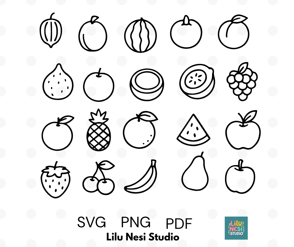 cute fruit svg bundle with minimalist fruit doodles
