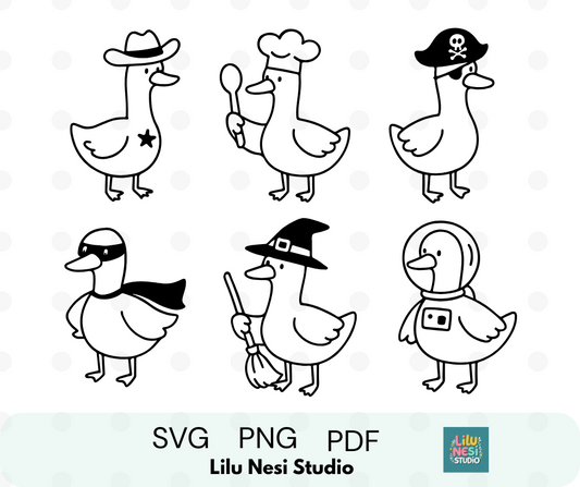 cute goose svg bundle with funny costume characters

