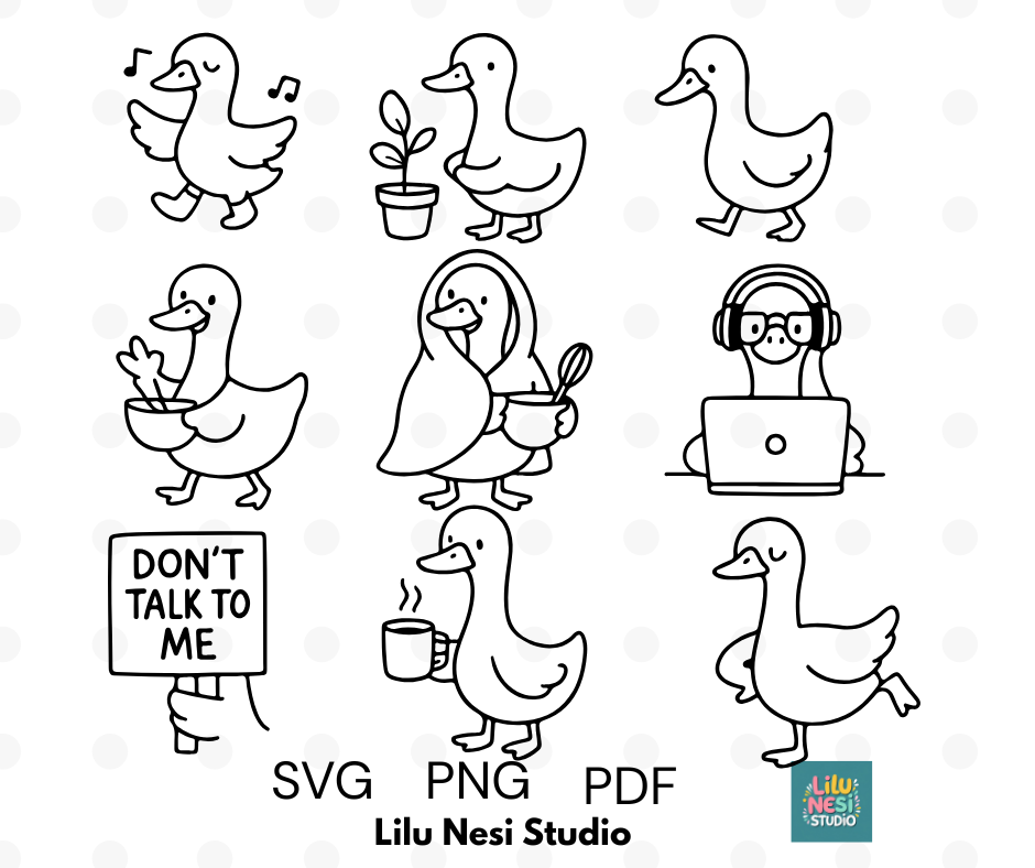 Goose Everyday SVG bundle featuring 9 cute goose clipart illustrations for Cricut crafts.