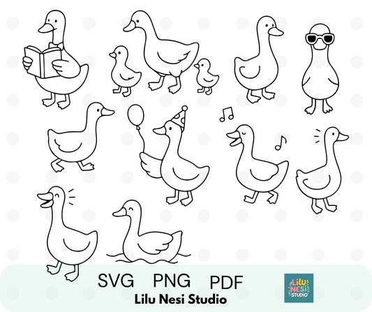 Goose SVG bundle featuring 10 cute goose clipart illustrations in playful poses for Cricut crafts.