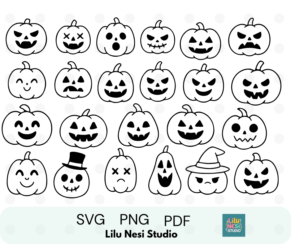 jack o lantern clipart set for Cricut crafts and pumpkin carving templates
