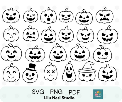 jack o lantern clipart set for Cricut crafts and pumpkin carving templates

