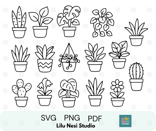 houseplants svg bundle with potted plants and botanical illustrations
