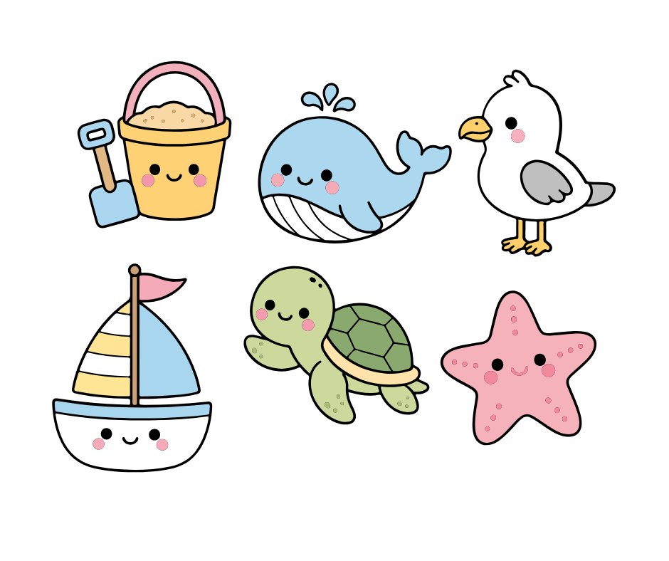 Colorful ocean clipart set for nursery decor, stickers, Cricut crafts, and DIY projects.