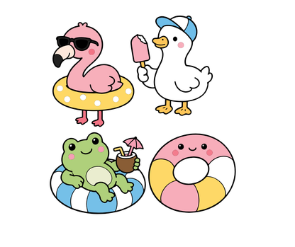 Cute swimming pool PNG collection for summer party decorations, planners, invitations, and crafts.