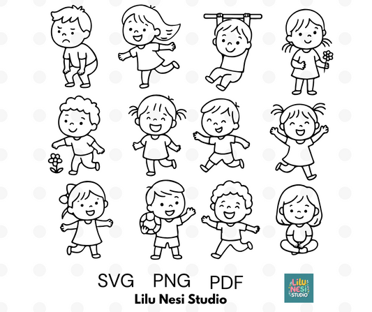 kids playing svg bundle with cute doodle child illustrations
