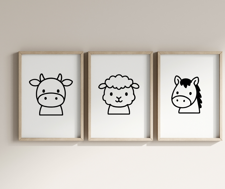 minimalist animal face doodles for stickers and nursery decor
