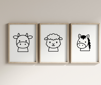 minimalist animal face doodles for stickers and nursery decor
