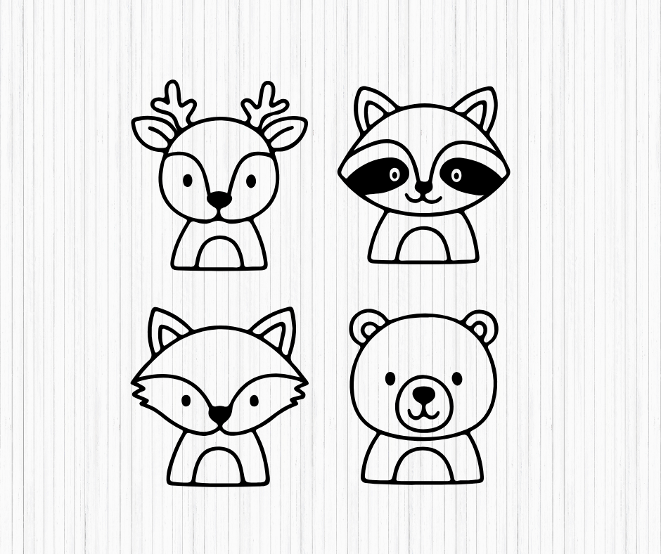 cute doodle animal svg set with panda tiger fox and koala illustrations