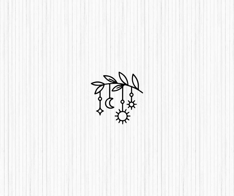 Decorative logo with leafy design on a white background