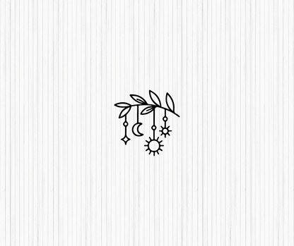 Decorative logo with leafy design on a white background