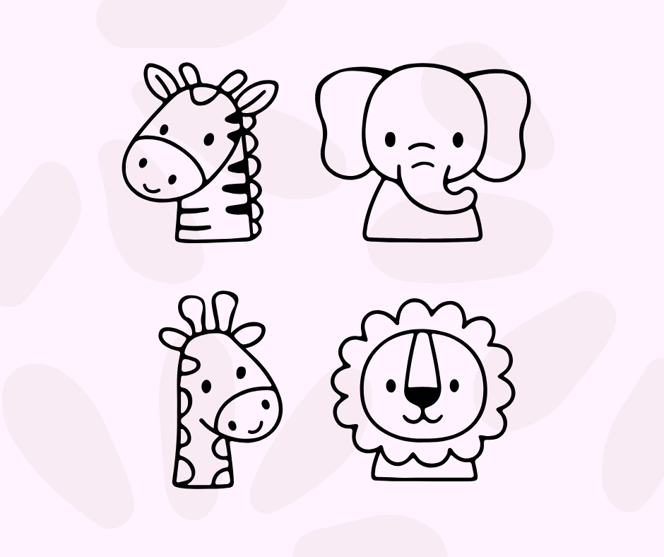 black and white animal head bundle for printable kids activities