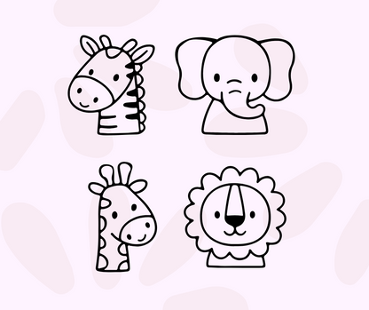 black and white animal head bundle for printable kids activities