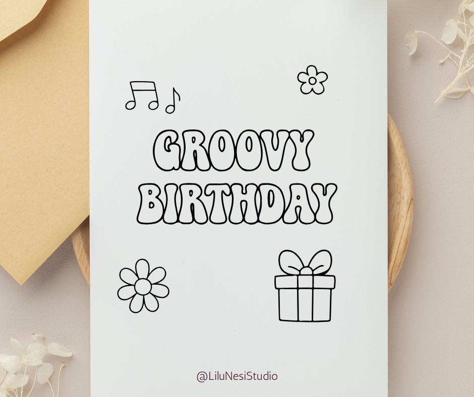groovy birthday svg files with cupcakes balloons and party illustrations
