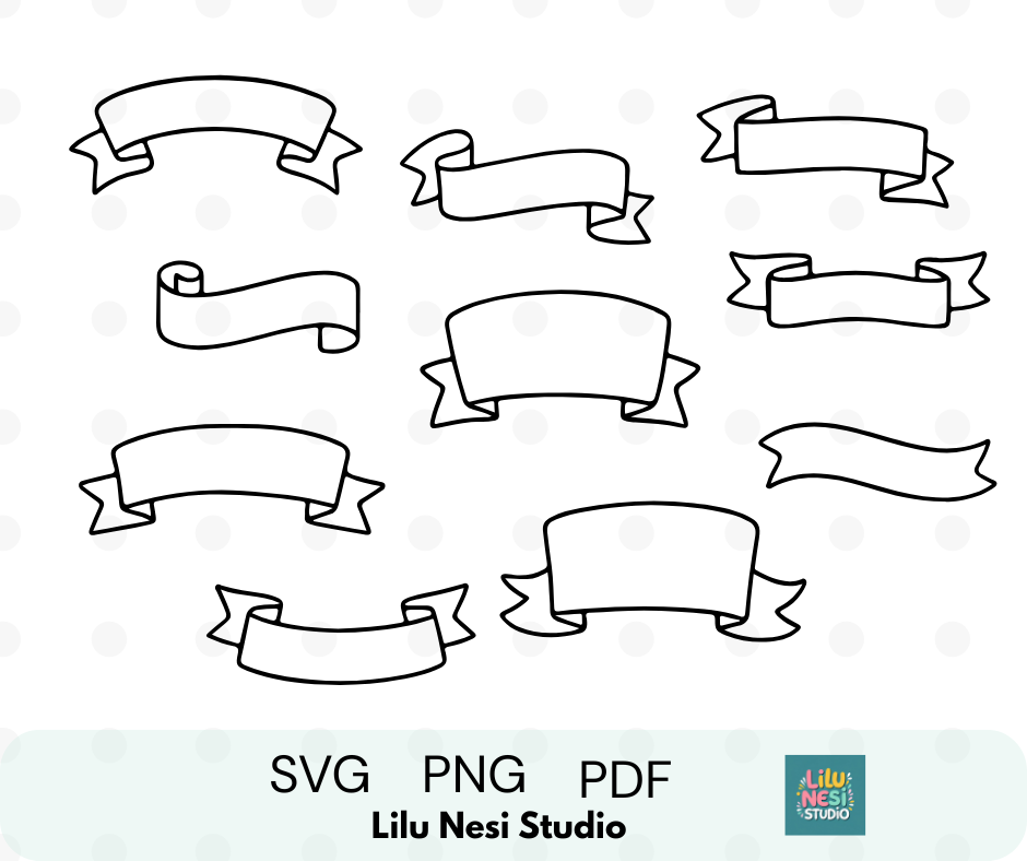Ribbon banner SVG bundle featuring 10 blank ribbon banner designs for Cricut crafts and branding.