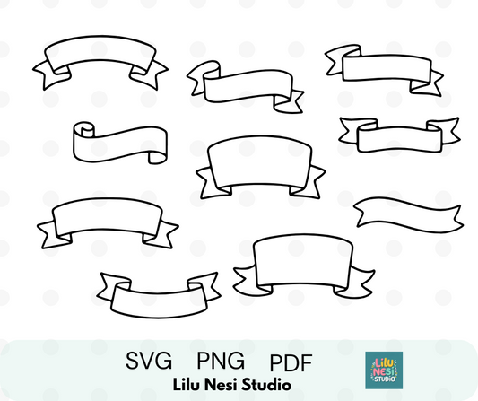 Ribbon banner SVG bundle featuring 10 blank ribbon banner designs for Cricut crafts and branding.