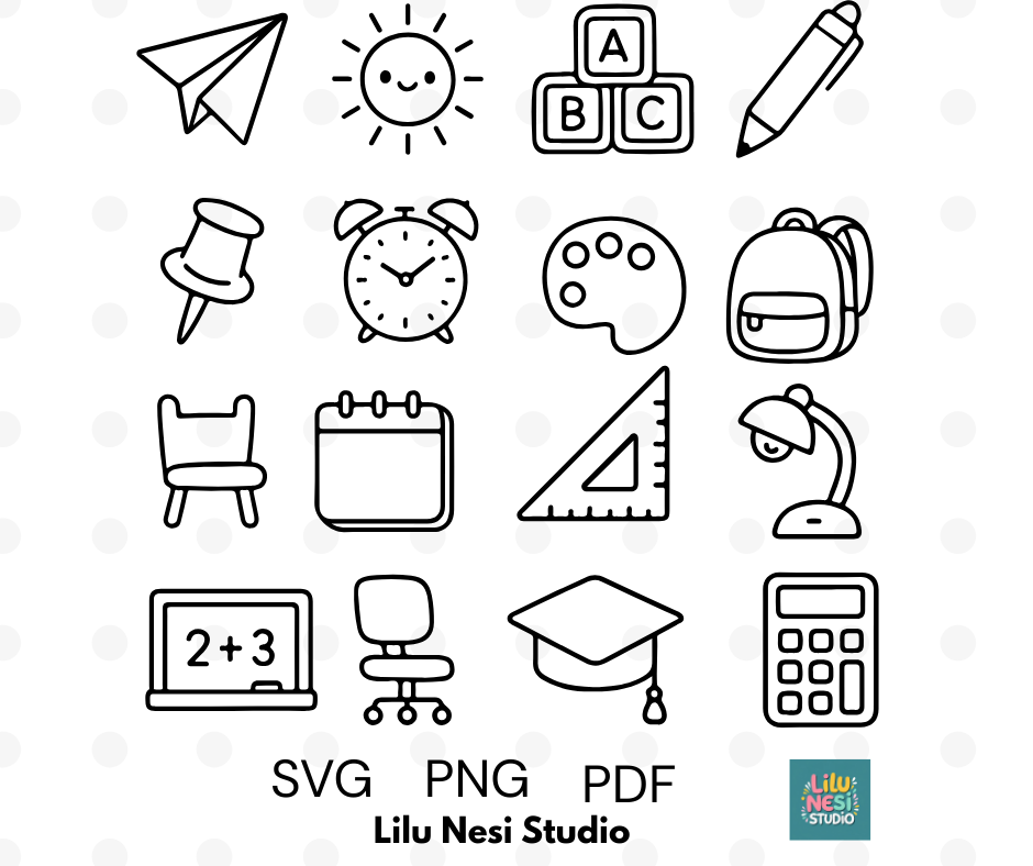 school icons svg bundle with classroom doodle illustrations