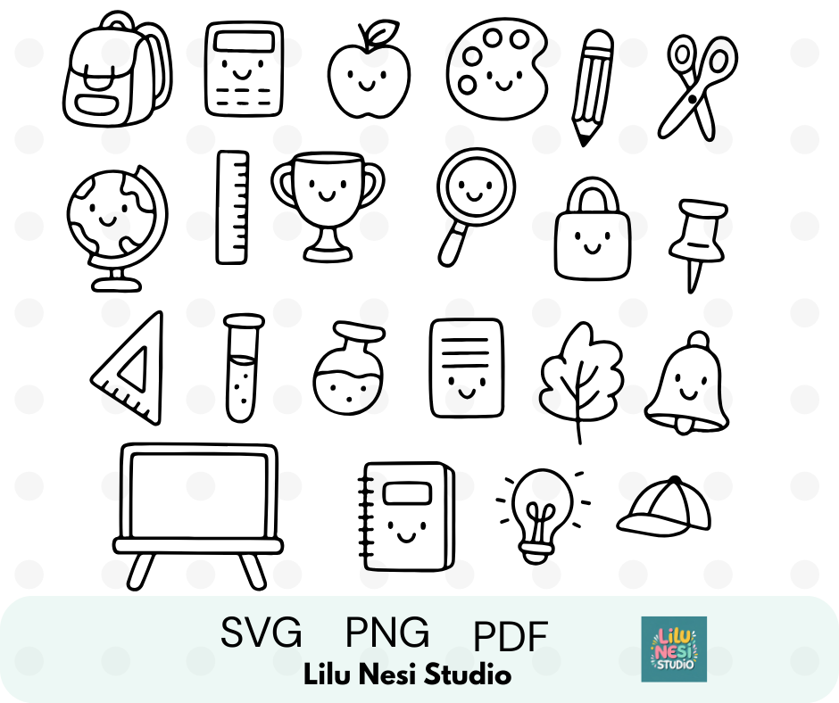 Cute education clipart bundle with learning icons for Cricut, Silhouette, and printable crafts.