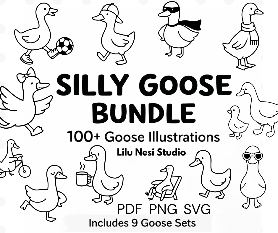 Silly Goose SVG Bundle featuring over 100 cute goose clipart illustrations for Cricut crafts.