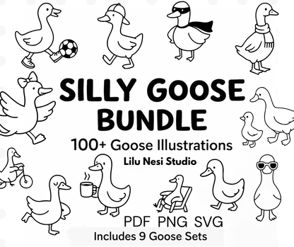 Silly Goose SVG Bundle featuring over 100 cute goose clipart illustrations for Cricut crafts.