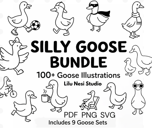 Silly Goose SVG Bundle featuring over 100 cute goose clipart illustrations for Cricut crafts.