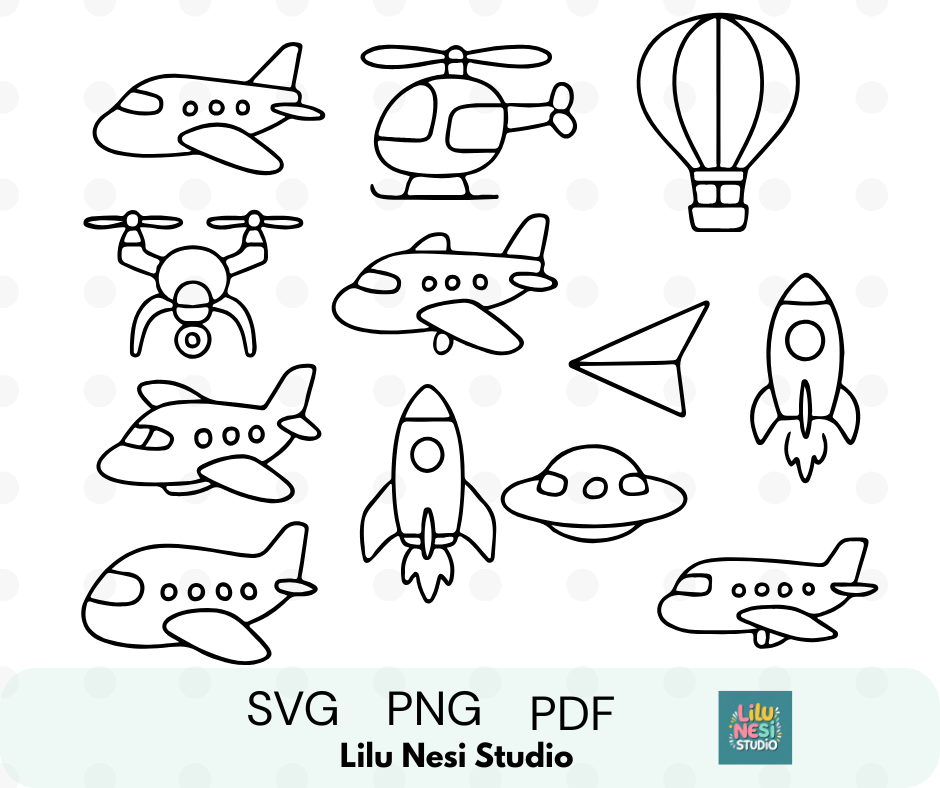 transportation svg bundle with airplanes rockets and helicopters for kids crafts
