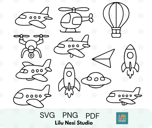 transportation svg bundle with airplanes rockets and helicopters for kids crafts