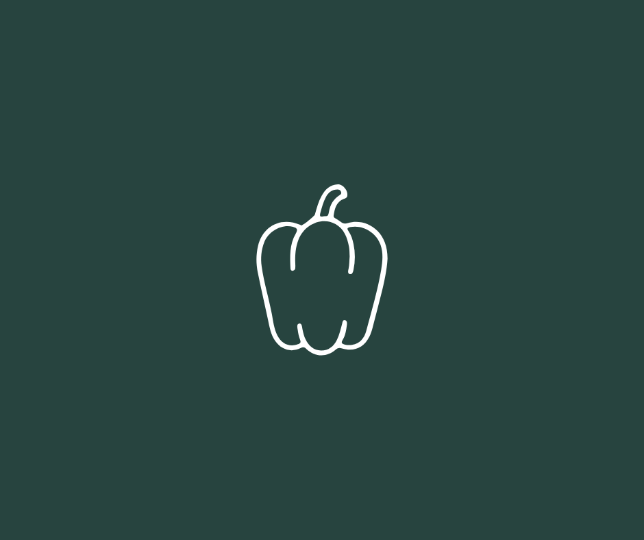 White outline of a bell pepper on a dark green background