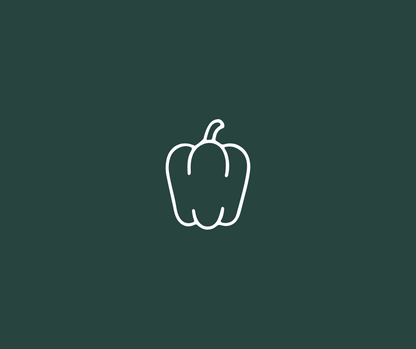White outline of a bell pepper on a dark green background