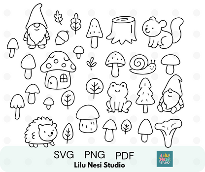 cute woodland svg bundle with mushrooms gnomes and forest animals
